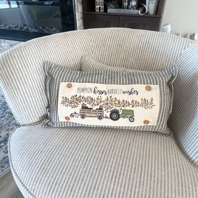 BUNDLE SET!  SAVE! Custom FALL Wedding Gift Bundle:  3 seasons + CHARCOAL/GALVINIZED STRIPES pillow + custom last name panel & TRACTOR / SLEIGH RIDES / CUSTOM LAST NAME PANEL