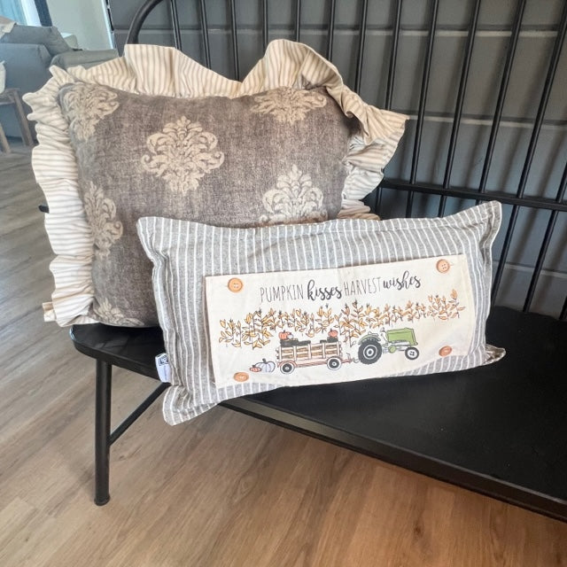 BUNDLE SET!  SAVE! Custom FALL Wedding Gift Bundle:  3 seasons + CHARCOAL/GALVINIZED STRIPES pillow + custom last name panel & TRACTOR / SLEIGH RIDES / CUSTOM LAST NAME PANEL