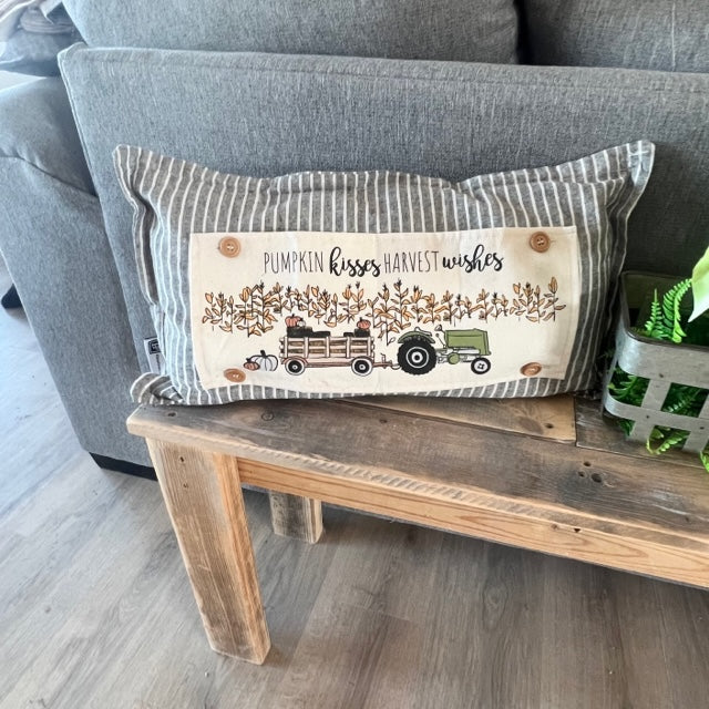 BUNDLE SET!  SAVE! Custom FALL Wedding Gift Bundle:  3 seasons + CHARCOAL/GALVINIZED STRIPES pillow + custom last name panel & TRACTOR / SLEIGH RIDES / CUSTOM LAST NAME PANEL