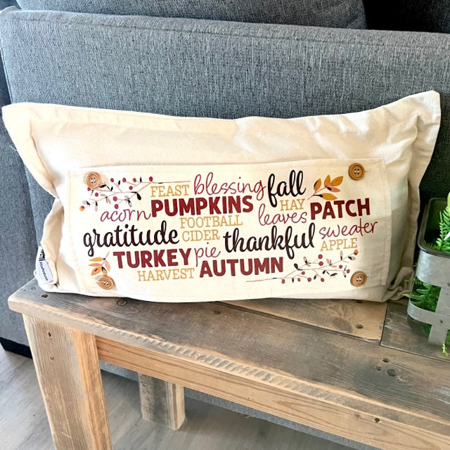 SEASONAL BUNDLE SET: Natural Cream Boho Pillow (comes with foam insert and these 4 panels in back pocket); Winter Spring Summer Fall Autumn: GATHER TOGETHER, EASTER TRUCK, SUMMER FLIP FLOPS, FARM FRESH CHRISTMAS TREES