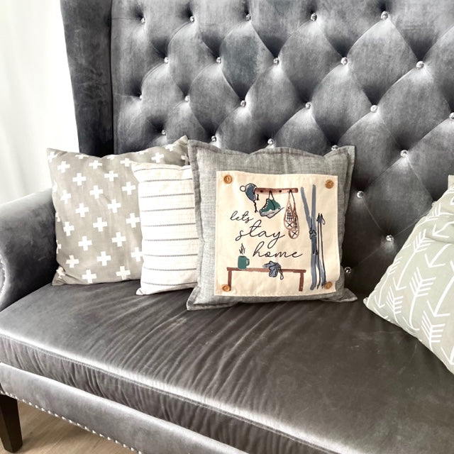 NEW! CUSTOM WINTER WEDDING BUNDLE:  3 seasons + SQUARE TICKING STRIPE pillow + custom last name panel: SKI BENCH, HEARTS, PRESSED FLOWERS, CUSTOM LAST NAME PANEL