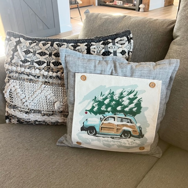 BUNDLE SET!  SAVE!  
Square Charcoal Gray Solid Pillow (comes with foam insert and these 3 panels in back pocket); Winter Spring Summer Fall Autumn:  HOCUS POCUS, PUMPKIN PATCH, STATIONWAGON