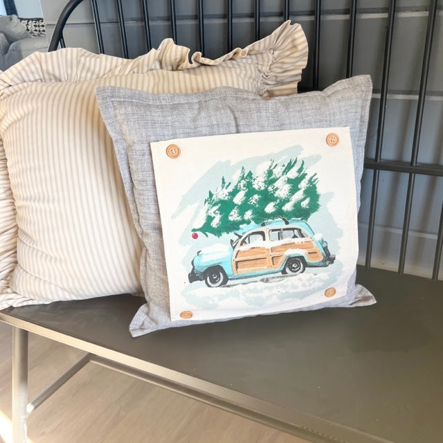 BUNDLE SET!  SAVE!  
Square Charcoal Gray Solid Pillow (comes with foam insert and these 3 panels in back pocket); Winter Spring Summer Fall Autumn:  HOCUS POCUS, PUMPKIN PATCH, STATIONWAGON