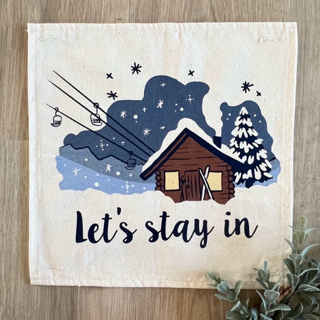 SQUARE Holiday Panel: Christmas Family Tradition Snow Scene Winter Wonderland Resort Downhill  SKI LODGE (Copy)