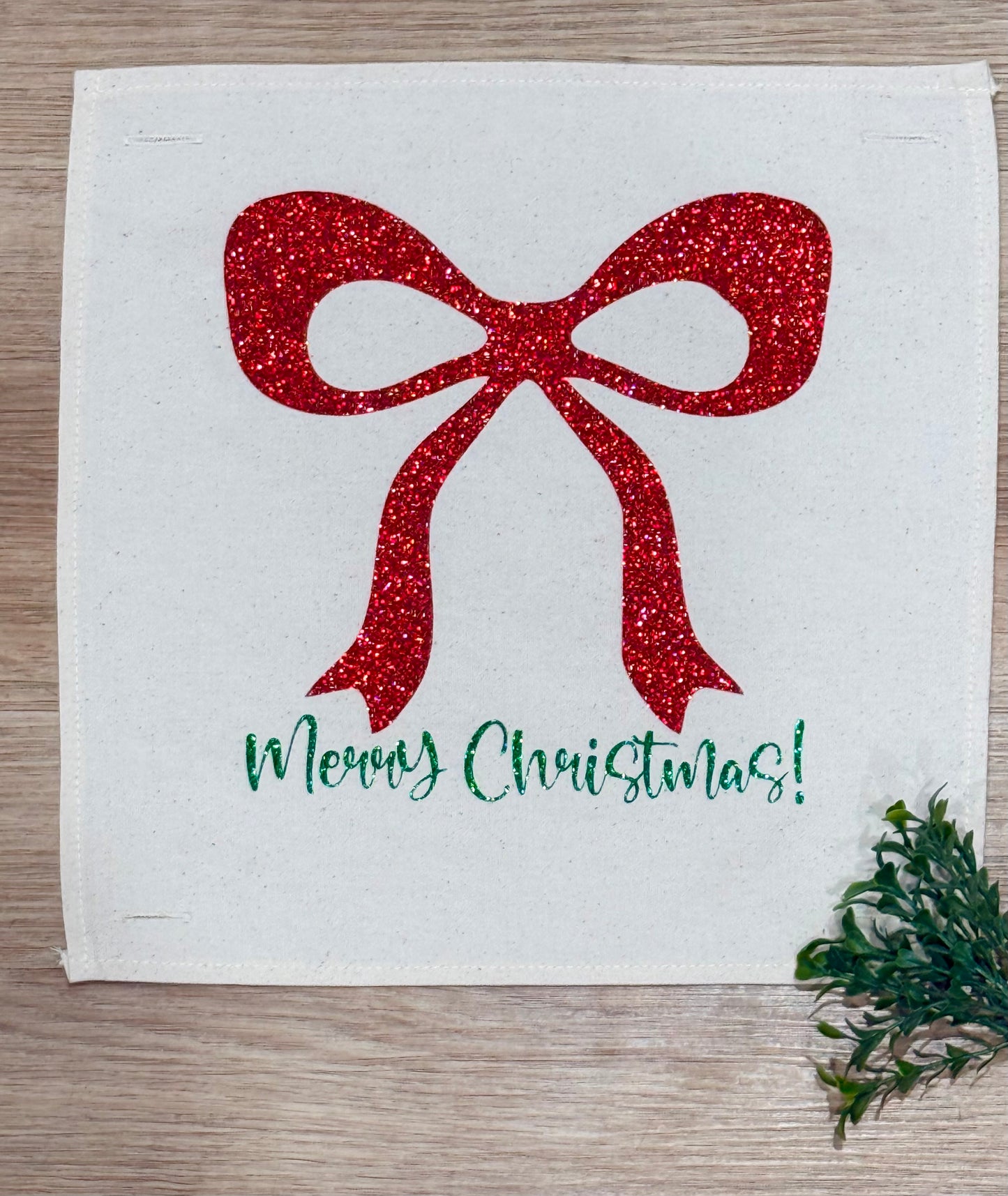 GLITTER PANEL ONLY: SQUARE Winter Bling Sparkle Twinkle Bling Glitz Confetti Green Merry Christmas Bow RED RIBBON