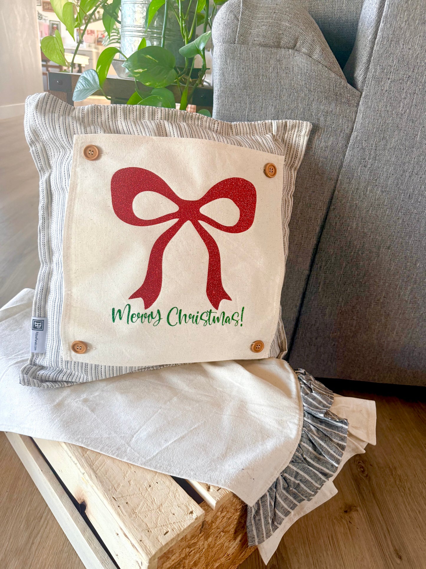 GLITTER PANEL ONLY: SQUARE Winter Bling Sparkle Twinkle Bling Glitz Confetti Green Merry Christmas Bow RED RIBBON