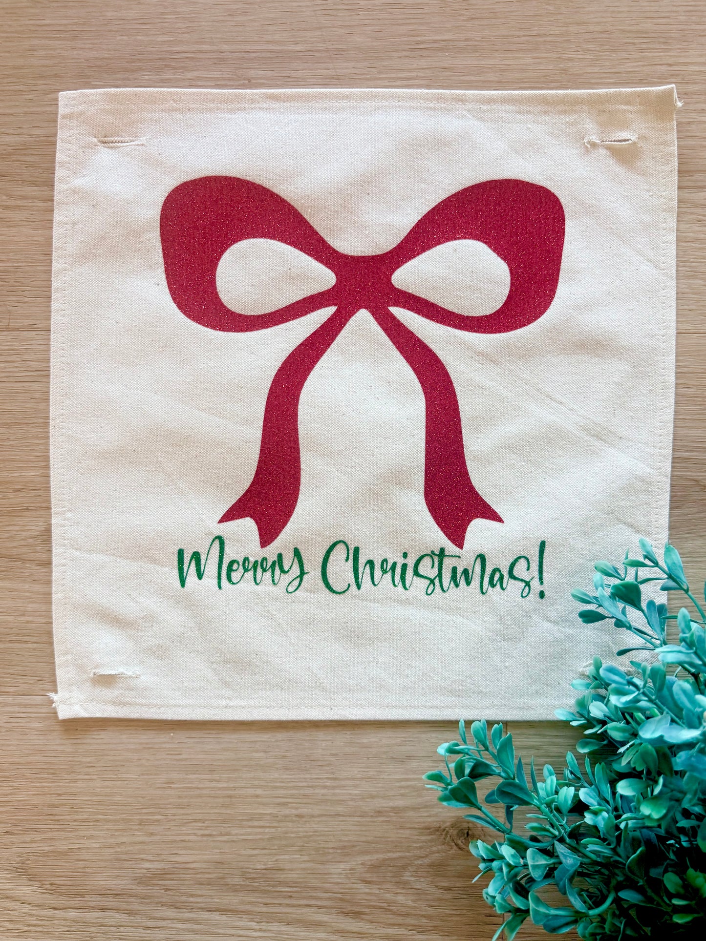 GLITTER PANEL ONLY: SQUARE Winter Bling Sparkle Twinkle Bling Glitz Confetti Green Merry Christmas Bow RED RIBBON