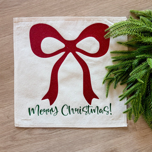 GLITTER PANEL ONLY: SQUARE Winter Bling Sparkle Twinkle Bling Glitz Confetti Green Merry Christmas Bow RED RIBBON