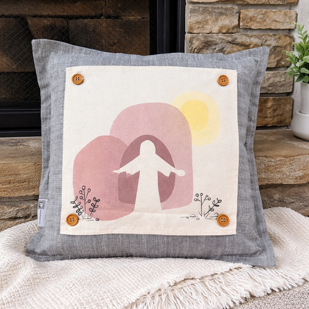 PANEL ONLY: SQUARE Spring, Easter Throw Pillow, Religious, Pastel, Jesus Resurrection CHRIST TOMB