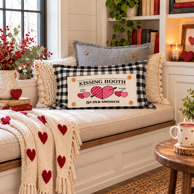 PANEL ONLY:  RECTANGLE Holiday Panel: Valentines, Winter, Love, Hugs, Kisses, Passion, Red, Wife Husband, Boyfriend, Girlfriend, Spouse, Kids, Vintage, Farmhouse, Heart; KISSING BOOTH