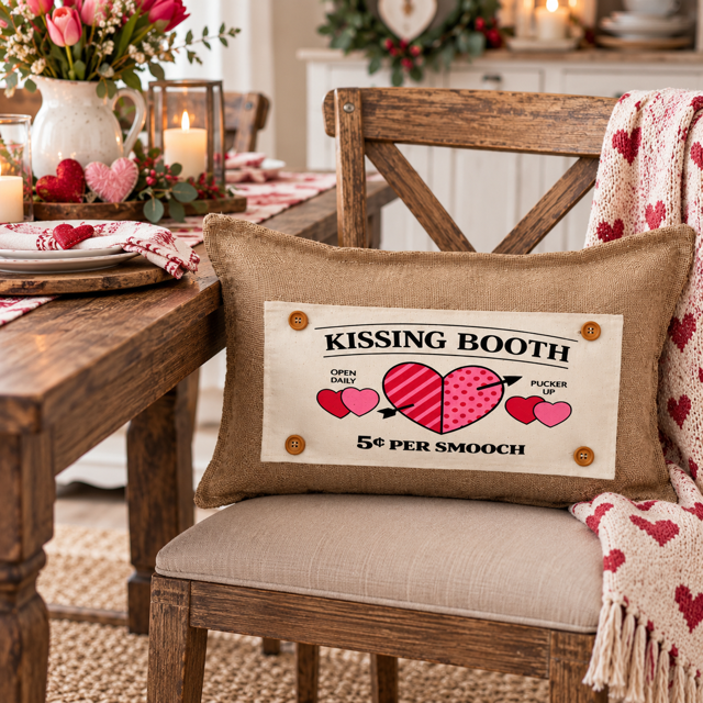 PANEL ONLY:  RECTANGLE Holiday Panel: Valentines, Winter, Love, Hugs, Kisses, Passion, Red, Wife Husband, Boyfriend, Girlfriend, Spouse, Kids, Vintage, Farmhouse, Heart; KISSING BOOTH