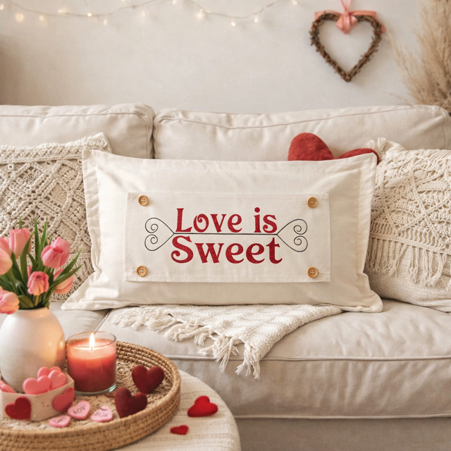 GLITTER PANEL ONLY:  RECTANGLE Glitter Holiday Panel: Winter, Valentines Cherry Pink, Love, Spouse, Partner; LOVE IS SWEET