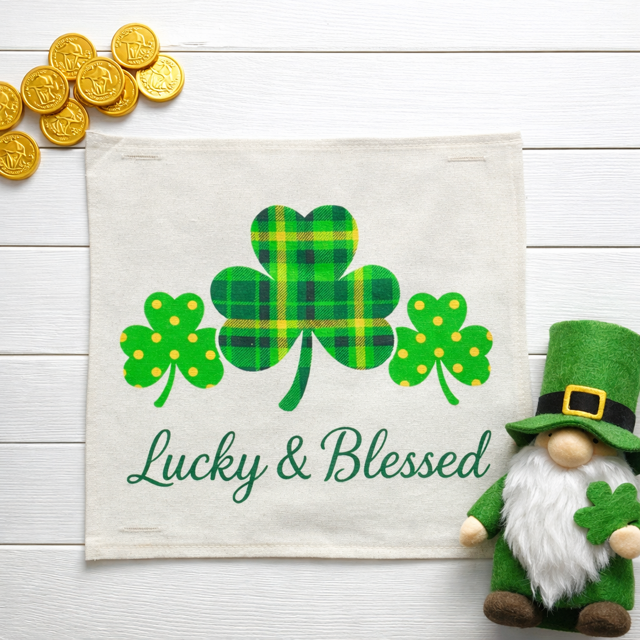 PANEL ONLY: SQUARE, Irish Kisses & Shamrock Wishes; Spring St. Patrick's Day, LUCKY AND BLESSED