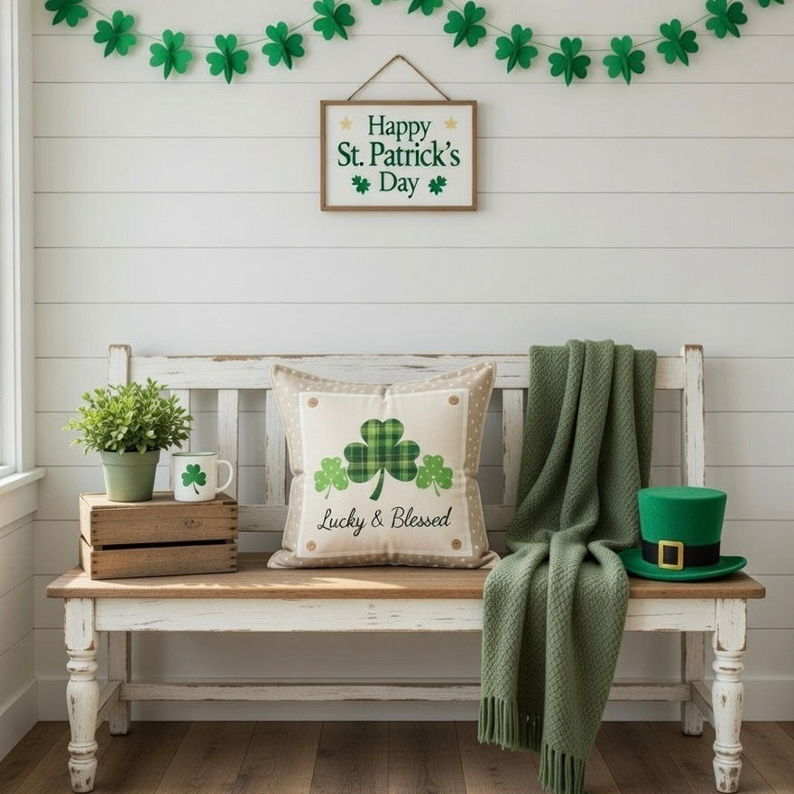 PANEL ONLY: SQUARE, Irish Kisses & Shamrock Wishes; Spring St. Patrick's Day, LUCKY AND BLESSED