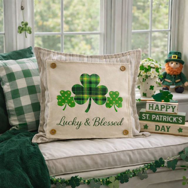 PANEL ONLY: SQUARE, Irish Kisses & Shamrock Wishes; Spring St. Patrick's Day, LUCKY AND BLESSED
