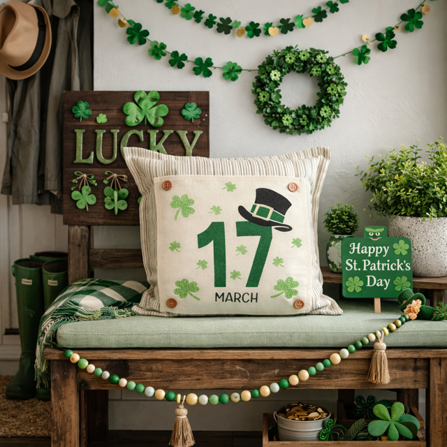 GLITTER PANEL ONLY: SQUARE, Irish Kisses & Shamrock Wishes; Spring St. Patrick's Day, MARCH 17TH