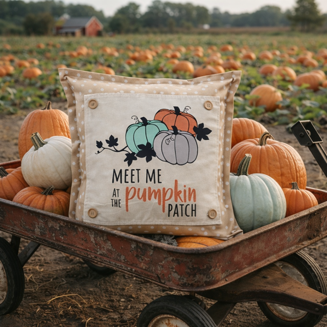 PANEL ONLY: SQUARE Fall, Autumn Thanksgiving Gingham for throw pillow MEET ME AT THE PUMPKIN PATCH