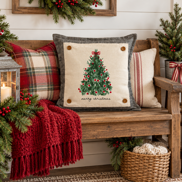 NEW! WINTER BUNDLE:  3 seasons + CHARCOAL pillow: CHRISTMAS TREE, SNOWFLAKE, V-DAY SUBWAY ART