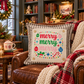 PANEL ONLY: SQUARE Christmas Bright Colorful Ornaments Candy Canes Holly; MERRY MERRY MERRY