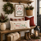 PANEL ONLY RECTANGLE:  Holiday Panel: Winter, Christmas Lights, String of Lights, Farmhouse, Red, Green, Blue ; MERRY & BRIGHT