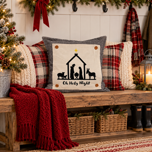 PANEL ONLY: SQUARE Christmas Christ Mary Joseph Stable Star: NATIVITY OH HOLY NIGHT SQUARE