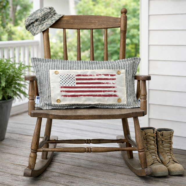 PANEL ONLY: RECTANGLE Summer American America Flag Vintage, White Wash, Faded, Well Loved; OLD GLORY