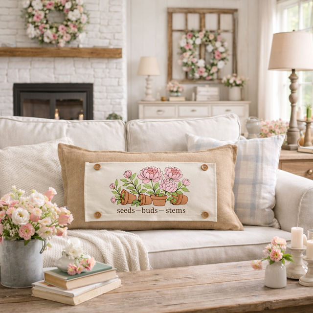 PANEL ONLY: RECTANGLE Spring, Summer, Floral, Garden Lover, Plants, Flowers; PINK  PEONIES in POTS