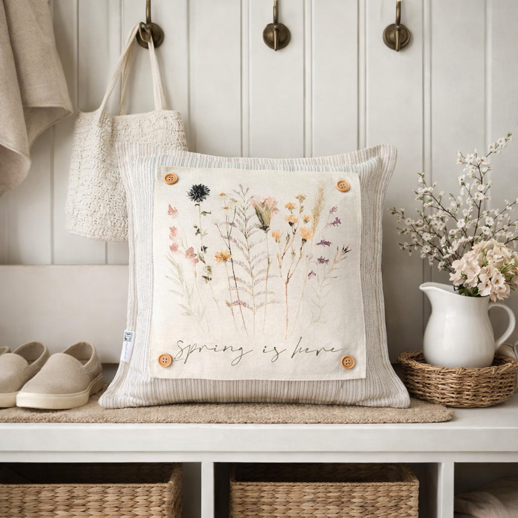 PANEL ONLY: SQUARE Pastel Water Color Floral Herb Garden Bouquet;  Spring is Here Dry PRESSED FLOWERS