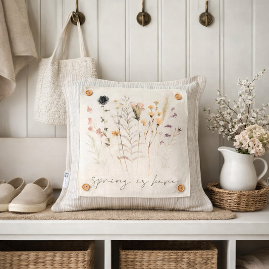 PANEL ONLY: SQUARE Pastel Water Color Floral Herb Garden Bouquet;  Spring is Here Dry PRESSED FLOWERS