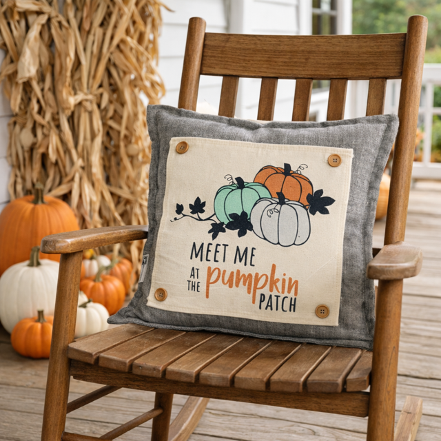 PANEL ONLY: SQUARE Fall, Autumn Thanksgiving Gingham MEET ME AT THE PUMPKIN PATCH