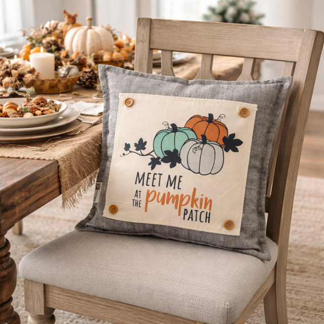 PANEL ONLY: SQUARE Fall, Autumn Thanksgiving Gingham MEET ME AT THE PUMPKIN PATCH