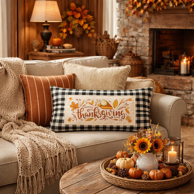PANEL ONLY: RECTANGLE Autumn Fall Leaf Leaves November Thanksgiving Day Dessert; PUMPKIN PIE