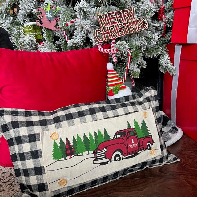 NEW! BUNDLE SET: Buffalo Check Gingham Pillow (comes w/ foam insert & these 3 panels in back pocket)  SMELL MY FEET, PUMPKIN PIE, CHRISTMAS TRUCK