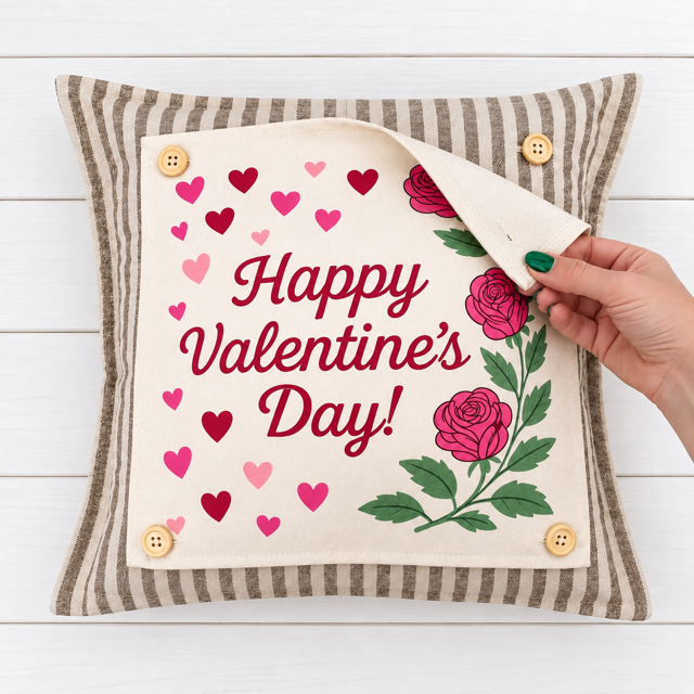 PANEL ONLY: SQUARE Holiday Pure & Simple Aesthetic Classy Clean Boho Heart Cursive Honest Natural Love Winter, Valentine's, Hearts, Red, Pink, Polk-a-dot: SQUARE ROSES HAPPY VALENTINE'S DAY