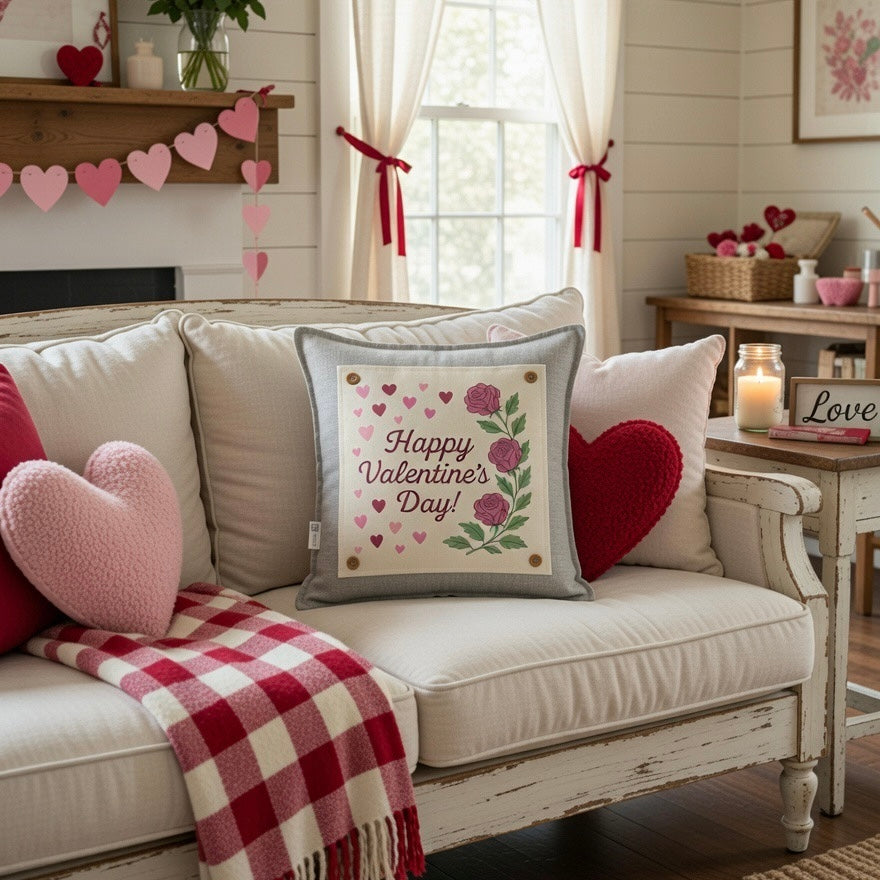MISFIT PANEL ONLY: SQUARE Holiday Pure & Simple Aesthetic Classy Clean Boho Heart Cursive Honest Natural Love Winter, Valentine's, Hearts, Red, Pink, Polk-a-dot: SQUARE ROSES HAPPY VALENTINE'S DAY