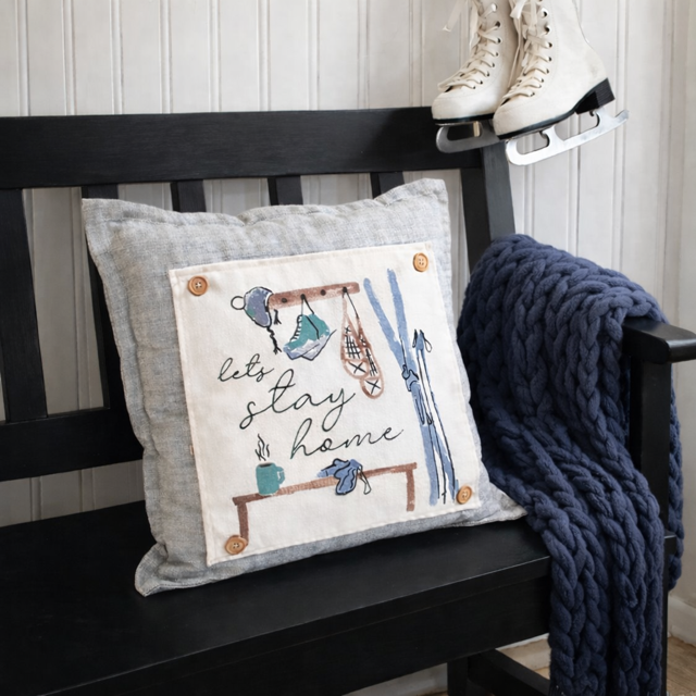 NEW! SQUARE BUNDLE SET: TICKING STRIPES PILLOW (comes with foam insert and these 3 panels in back pocket); Winter : SKI BENCH, HEARTS, PRESSED FLOWERS
