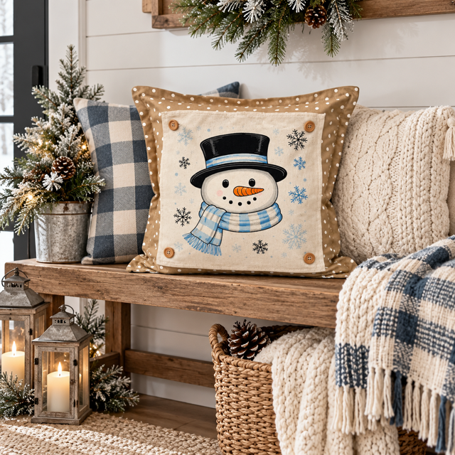PANEL ONLY: SQUARE Snowflakes Blue Black Winter: SNOWMAN HEAD