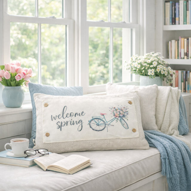 NEW! RECTANGLE SPRING/SUMMER/FALL BUNDLE:  3 seasons + BOHO REC. pillow: SPRING BIKE, OLD GLORY, GATHER TOGETHER