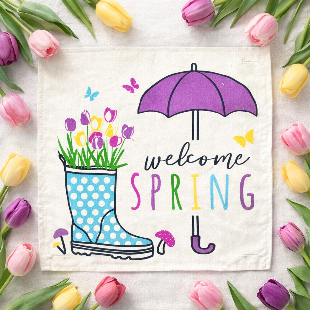 PANEL ONLY: SQUARE Flowers Tulip Vintage Floral RAINBOOTS UMBRELLA