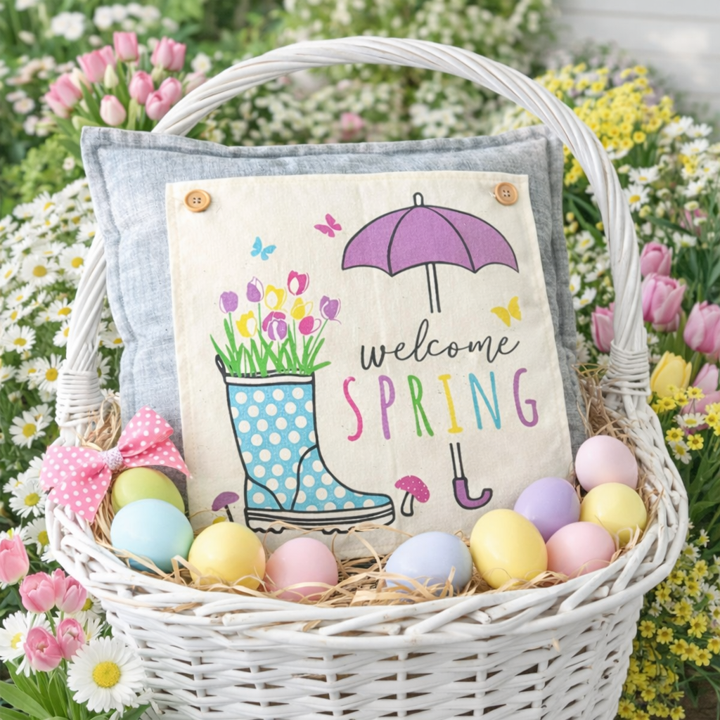 PANEL ONLY: SQUARE Flowers Tulip Vintage Floral RAINBOOTS UMBRELLA