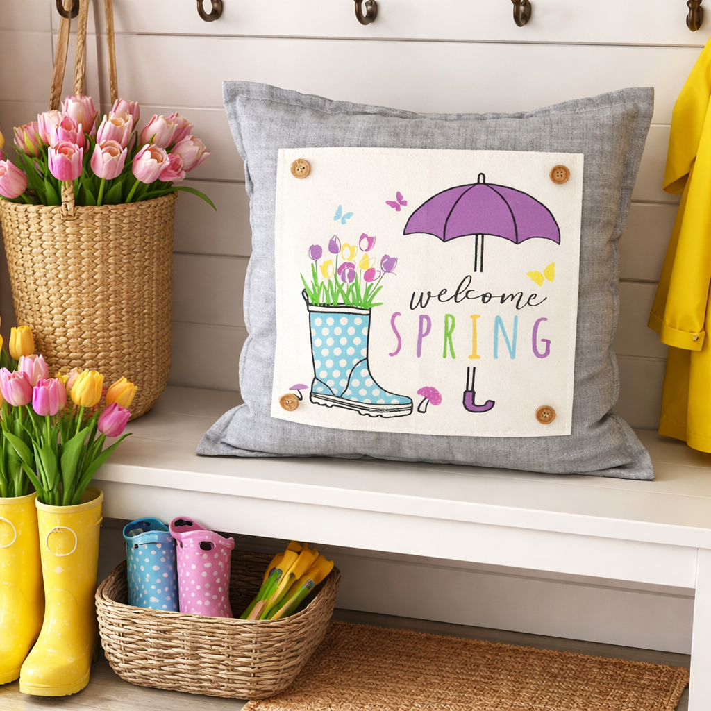 PANEL ONLY: SQUARE Flowers Tulip Vintage Floral RAINBOOTS UMBRELLA