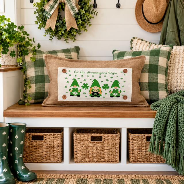 PANEL ONLY: RECTANGLE Holiday Spring, St. Patrick's Day, March 17th Leprechaun, Horse Shoe, Green, Irish, ST. PATTY'S GNOMES