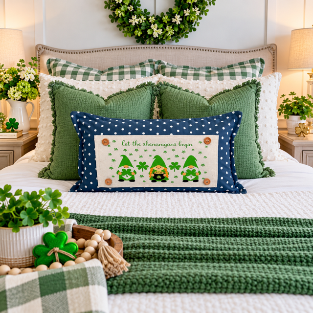 PANEL ONLY: RECTANGLE Holiday Spring, St. Patrick's Day, March 17th Leprechaun, Horse Shoe, Green, Irish, ST. PATTY'S GNOMES