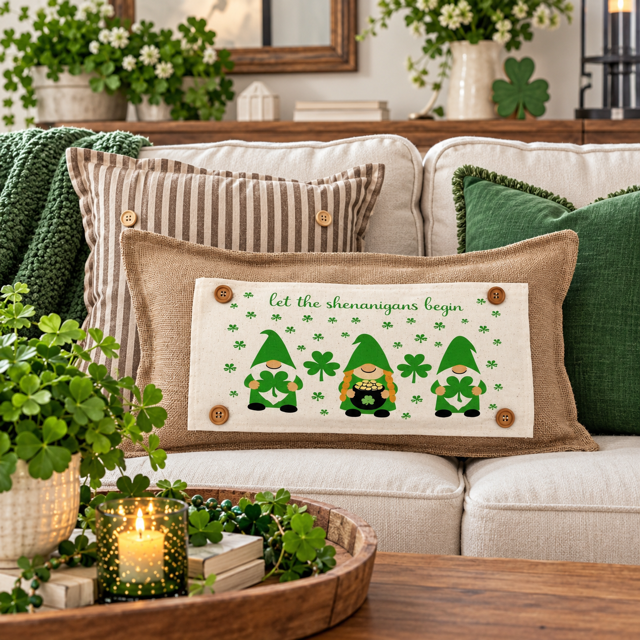 PANEL ONLY: RECTANGLE Holiday Spring, St. Patrick's Day, March 17th Leprechaun, Horse Shoe, Green, Irish, ST. PATTY'S GNOMES