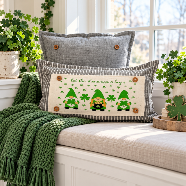 PANEL ONLY: RECTANGLE Holiday Spring, St. Patrick's Day, March 17th Leprechaun, Horse Shoe, Green, Irish, ST. PATTY'S GNOMES