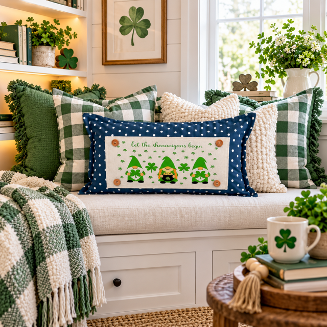 PANEL ONLY: RECTANGLE Holiday Spring, St. Patrick's Day, March 17th Leprechaun, Horse Shoe, Green, Irish, ST. PATTY'S GNOMES