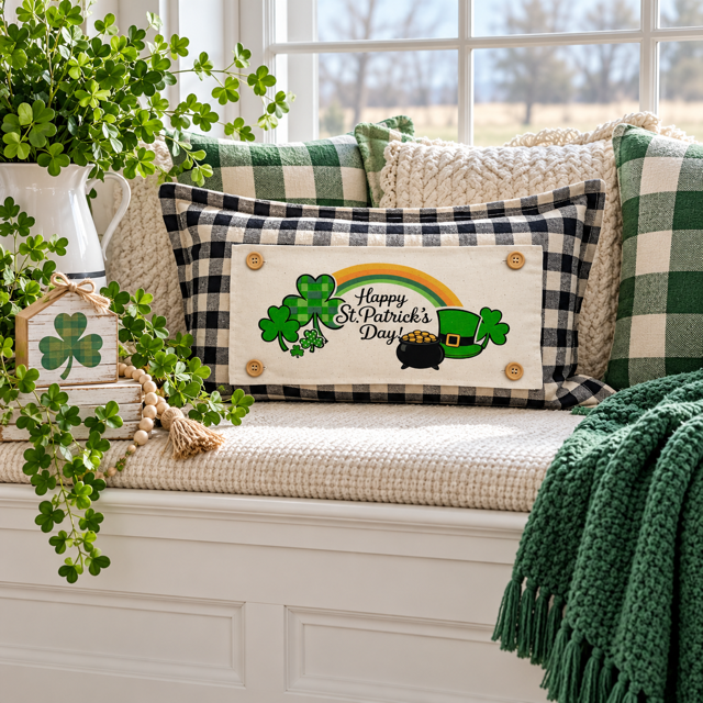 PANEL ONLY: RECTANGLE Holiday Spring, St. Patrick's Day, March 17th Leprechaun, Horse Shoe, Green, Irish, ST. PATTY'S TRIO