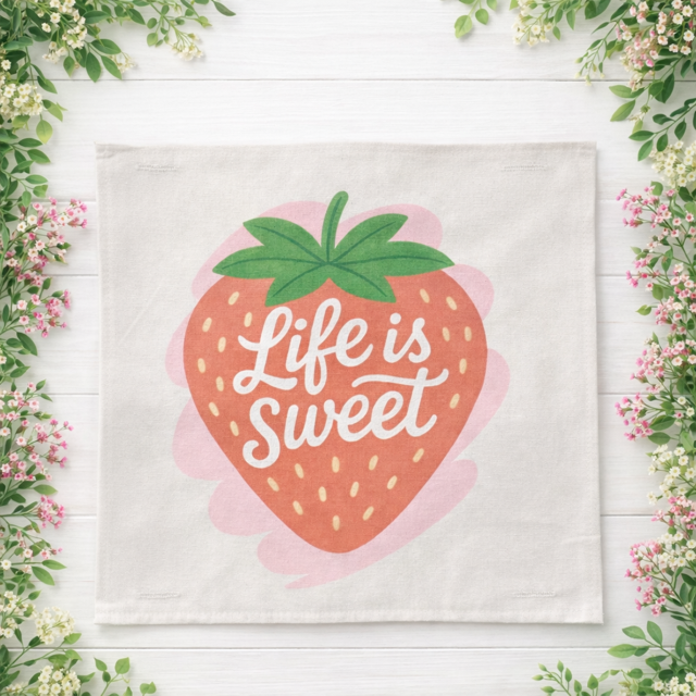 PANEL ONLY: SQUARE Spring, Summer, Garden Lover, Plants, Flowers; Life is Sweet STRAWBERRY ICE CREAM