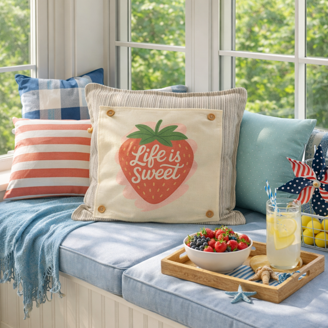 PANEL ONLY: SQUARE Spring, Summer, Garden Lover, Plants, Flowers; Life is Sweet STRAWBERRY ICE CREAM