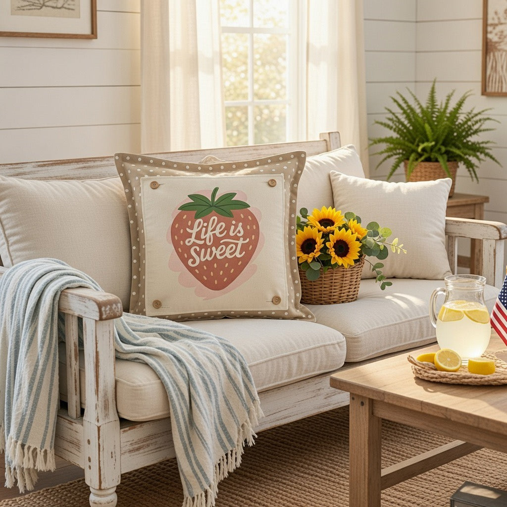 PANEL ONLY: SQUARE Spring, Summer, Garden Lover, Plants, Flowers; Life is Sweet STRAWBERRY ICE CREAM